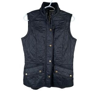 NEW Barbour Cavalry Gilet Vest Quilted Womens Size 8 Black Pockets Snaps $179
